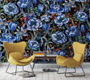 Sort blomstertapetFototapet med planter 3,40 x 3,18 m