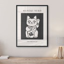 Czarno-biały Plakat Maneki Neko - Szczęśliwy kot - KsanaKalpa