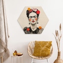 Sekskantet Billede af træ Frida Kahlo pop art-portræt - Jaszke