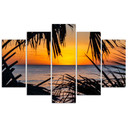 5 stykke lærredstryk Sea Palm Trees Sunset