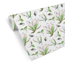 Tapet med mønster - illustrerede blomster - grøn