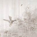 Bos Fotobehang - bos bij het meer in beige mist - Ms Tiff