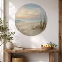 Houten Wanddecoratie Rustig strand in pastelkleuren - Cheney - Rond
