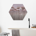 Zeshoek Wanddecoratie lotusbloemen met zwaan in water in schemerroze - Ms Tiff - Alu-Dibond