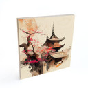 Plakat drewniany Japońska pagoda z kwiatami wiśni - Jaszke - Square