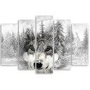 5 stykke lærredsprint, Wolf Forest Nature Grey