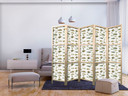 Japanischer Paravent, Raumteiler freistehend, Trennwand - Fish in Beige Tones Presented in Vintage S