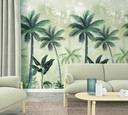 Fototapet med palmer grøn, beige, blomster 2,70 x 1,59 m