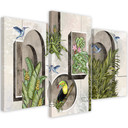 Lærred print 3 stykker, former i væggen med planter og fugle Toucan Koliber