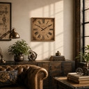 Horloge murale vintage en MDF effet bois, horloge à quartz carrée avec chiffres romains au design antique 50x50x3,5