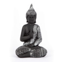 Statuette Lao Bouddha en pierre artificielle décoration de jardin et extérieurs,  noir, argent - 20x15x33 cm