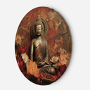 Rundt lærredsbillede af mediterende Buddha og farverige blomster