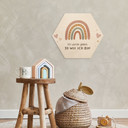 Holzbild Hexagon mit Boho-Regenbogen - Bestärkung 'Ich werde geliebt'