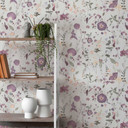 Blomstertapet blomster akvarel - Ikke-vævet tapet i lilla lilla beige - romantisk blomstertapet