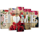 5 stykke lærredsprint Inscription Home With Rose Flowers