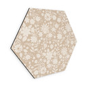 Sekskantet billede af vintage blomster i hørlook - Bloomery Decor - aluminium dibond