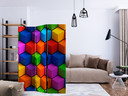Screen room divider - Farverige geometriske kasser, 3-delt