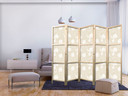 Japanischer Paravent, Raumteiler freistehend, Trennwand - Fish and Water Lilies: Sand-Beige Backgrou