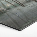 Wanddecoratie wolkenbos aan het meer met reiger in het groen - Ms Tiff - Aluminium Dibond