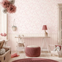 Blomstermønster pink - vintage stil med træpanel - udvideligt Ikke-vævet tapet