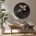 Tableau sur verre rond 1X Studio - Feuilles de chêne doré dans un vase