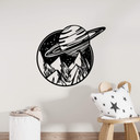 Wandtattoo Weltraum - Saturn über Berglandschaft - Rund