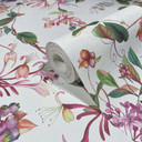 tapet, non-woven blomstret tapet Flora hvid, pink