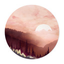 Poster rond Coucher de soleil rose sur la forêt - SpaceFrog Designs - Rond