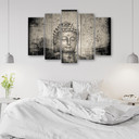 5 stykke lærredsprint, Buddha Zen Feng Shui grå