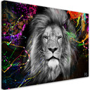 Tableau sur toile, animal lion coloré abstrait
