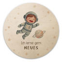 Rundes Holzbild mit Astronautin - 'Ich lerne gern Neues'