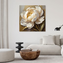 Canvasbillede, pæon creme håndmalet