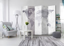 Skærm til rumopdeling - Verdenskort - Kontinenter i sten, 5-delt - 225x172 cm