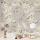 Tapet med mønster - fugle blandt hvide blomster - UN Designs