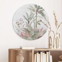Billede Tropisk idyl med kolibri blå - Bloomery Decor - rund – print på aluminium (Alu-Dibond)