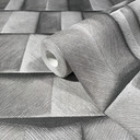 Tapeta z włókniny z motywem drewna o geometrycznym, szarym wyglądzie 3D