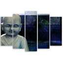 5 stykke lærredstryk, Buddha Feng Shui Meditation Blå