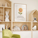Kinder-Poster 'Ich kann helfen' mit Sonnenblume und Raupe