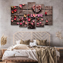 5 stykke lærredstryk Heart Love vintage blomster