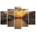 5 stykke lærredstryk City River Sunset