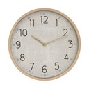 Horloge murale beige avec cadre effet bois, horloge à quartz ronde avec grands chiffres 30x30x4 cm