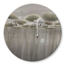 Glasschilderijen Lotusbloemen met zwaan in water in grijs - Ms Tiff - Rond