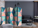 Paravent Séparation de pièce - Triangles orientaux, 3 pièces