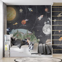 Fotobehang kinderkamer zonnestelsel met planeten en aarde - Ms Tiff