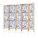 Japanischer Paravent, Raumteiler freistehend, Trennwand - Rome and Botany: Blue Greek and Plant Patt