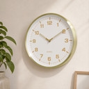 Horloge murale aluminium blanc et or, horloge à quartz ronde avec grands chiffres 30x30x4 cm