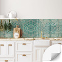 Samoprzylepny panel ścienny do kuchni Mandala Boho złoto-zielony - Bloomery Decor