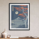 Plakat Japonia - Pełnia księżyca nad szczytem Fuji - Roze