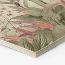 Sekskantet billede af træ tropisk idyl med kolibri blå - Bloomery Decor