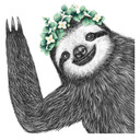 Vinkende dovendyr med blomsterkrans Wallsticker - Korenkova